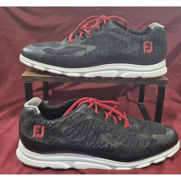 FootJoy SuperLites Size 11 XP Spikeless Golf Shoes Black Red Mesh Light EUC